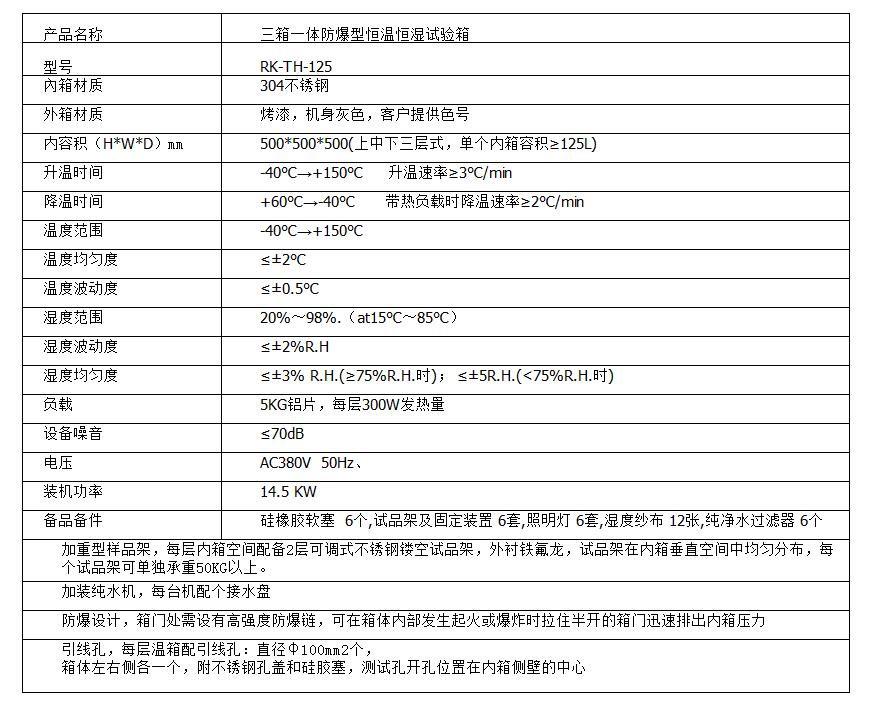三箱一體防爆型恒溫恒濕試驗(yàn)箱參數(shù)